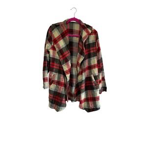 ETWO Plaid Open Front Jacket Shawl Collar Cardigan Shacket Holiday NO BELT